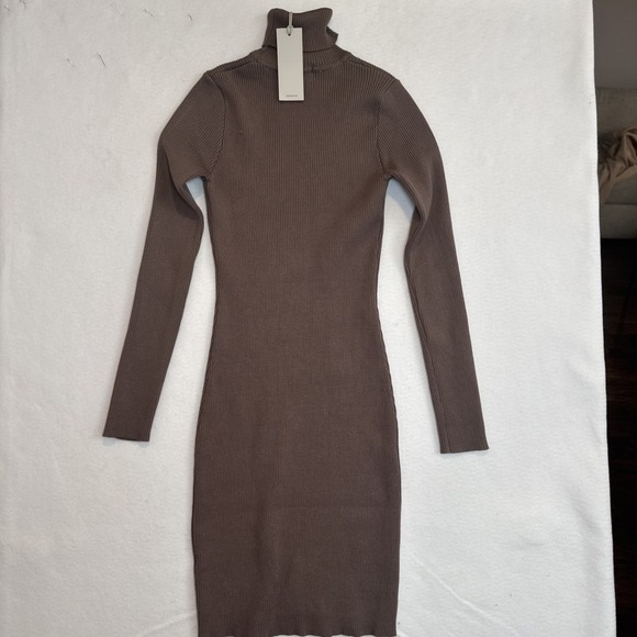 WHICH WE WANT NWT Women's BROWN‎ Long Sleeve Turtleneck ribbed  Dress Size S - Picture 5 of 8